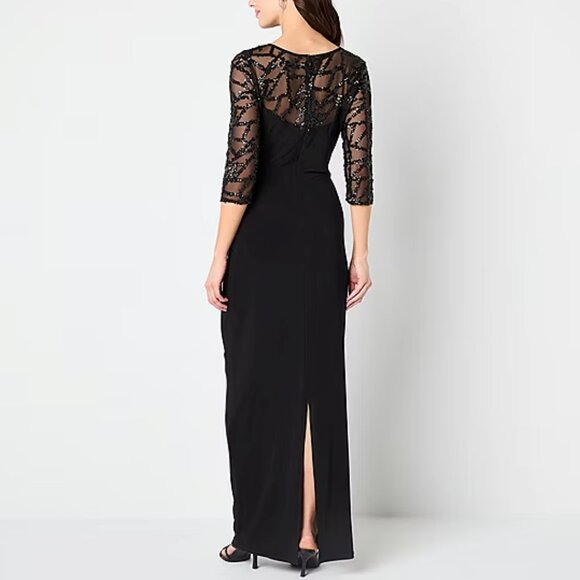 Brianna Milay Womens Sequin 3/4 Sleeve Evening Gown - Black Sz 925236 - Picture 3 of 3